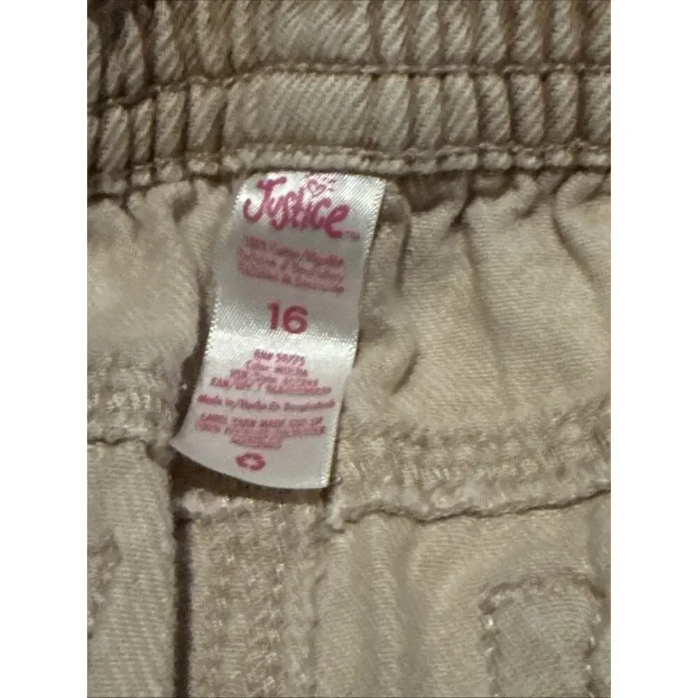 Justice Girls Beige Wide-Leg Cotton Denim Cargo Jeans w/ Pockets; Size 16